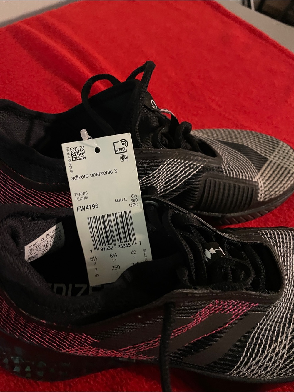 adidas Adizero Ubersonic 3 Men’s Athletic Shoes - Black with Pink and Gray 7